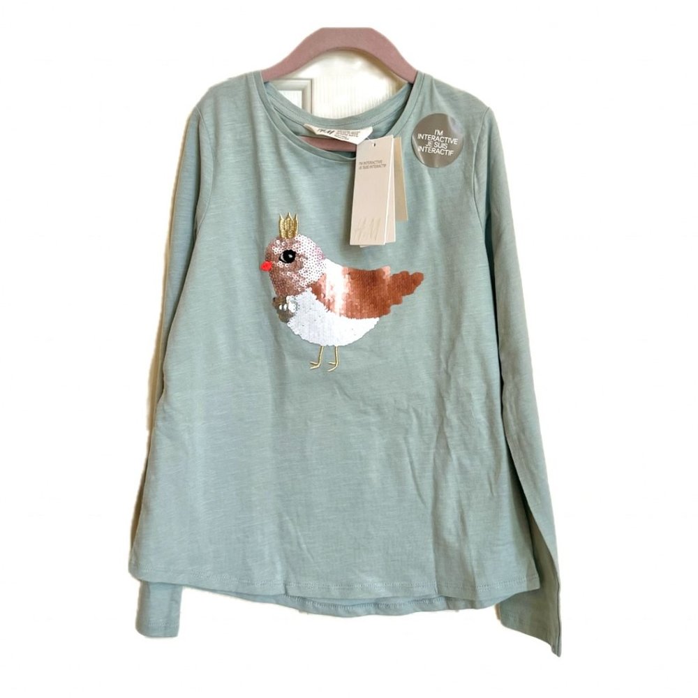 H&M Girls Sequin Crew Neck Shirt 8/10Y